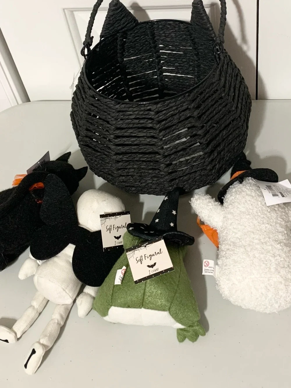 Target Black Cat Basket & 4 Figurals Plush Kitty Butterfly Skelly Frog Ghost NEW